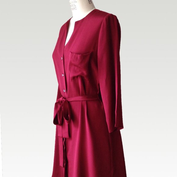 Amour Vert Emily Button Front Silk Mini Dress Cabernet - Picture 2 of 3